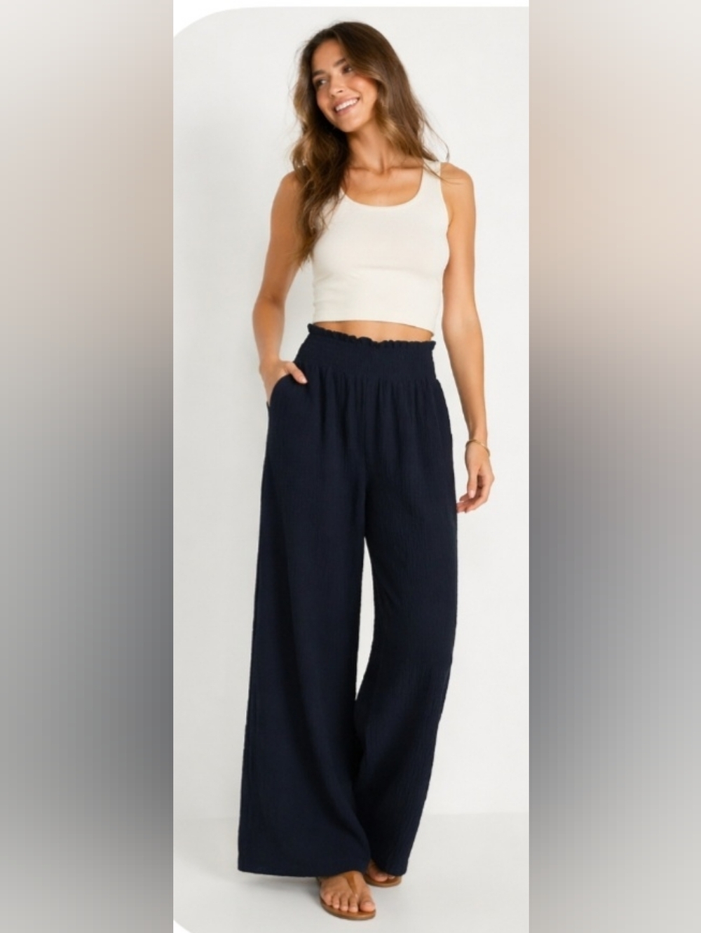 NWT. Industry Muslim Wide-Leg Women's Pants in Navy. 100% Cotton. Size S.